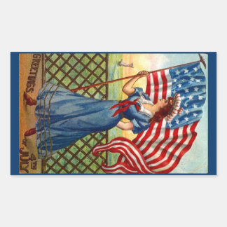 Rectangulaire Sticker Vintage 4 juillet Salutation USA Drapeau V