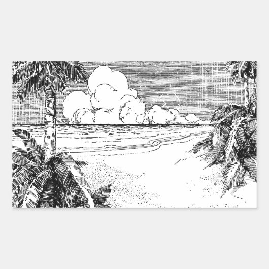 Rectangulaire Sticker Vintage Etching Tropical Beach South Wind (Devant)