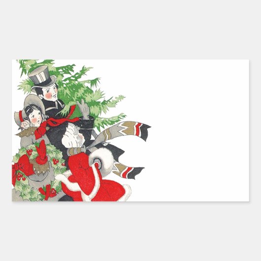 Rectangulaire Sticker Vintage Victorian Christmas Tree Tradition (Devant)