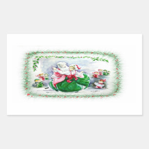 Rectangulaire Sticker Waltzing Père Noël & Mme Claus
