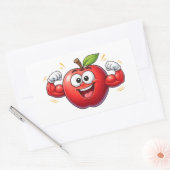 Rectangulaire Strong Cartoon Apple Flexing Muscles Sticker (Enveloppe)