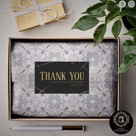 Rectangulaire Thank You Business Sticker Black & Gold