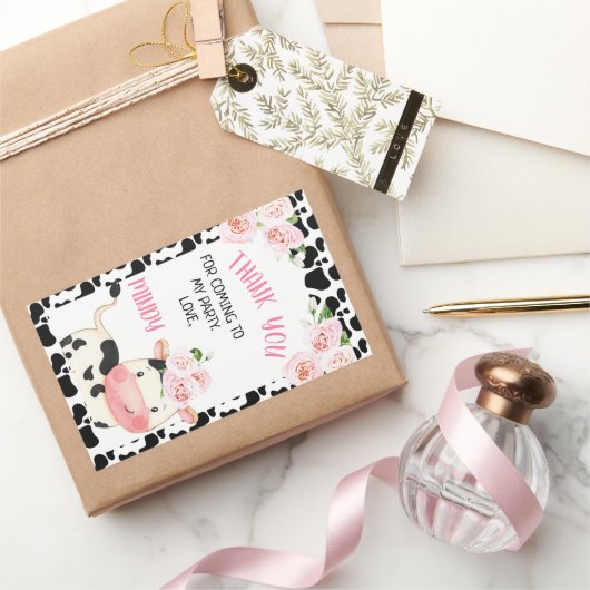 Rectangulaire Vache florale avec vache Imprimer Sticker Annivers (Cadeaux)
