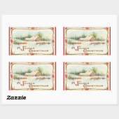 Rectangulaire Vintage Un Sticker De Noël Joyeux (Feuille)