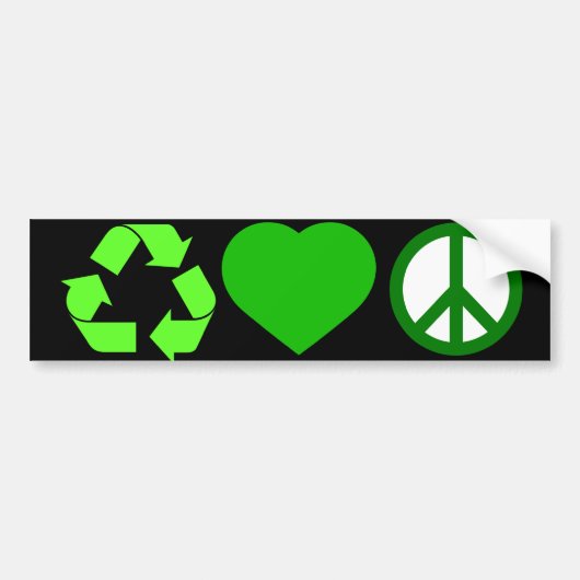 Recyclen liefde en vrede bumpersticker (Voorkant)