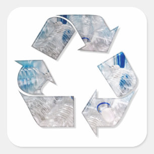 Recyclen plastic flessensymbool vierkante sticker