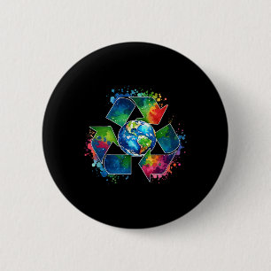 Recyclen symbool met aarde als ondersteuning voor ronde button 5,7 cm