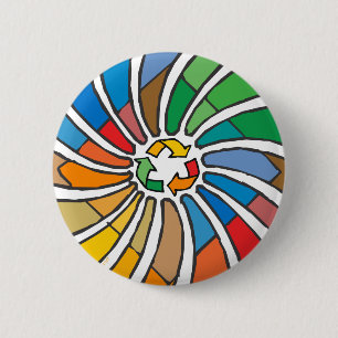 Recyclen tekenkunst ronde button 5,7 cm