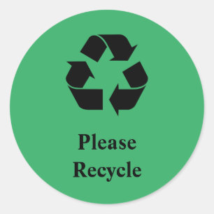 Recyclen u met het recyclingsymbool op groen ronde sticker