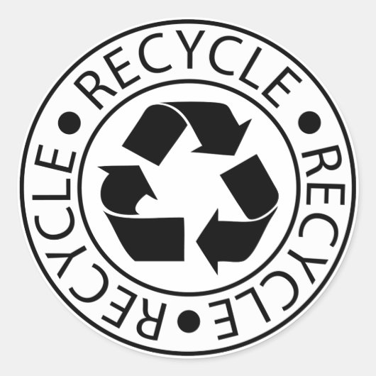 Recyclen Zwart Logo Ronde Sticker (Voorkant)