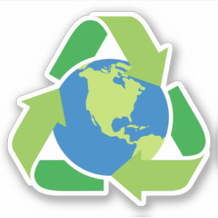 Recycling symbool met planeet aarde sticker