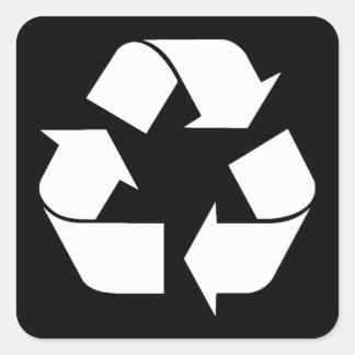 Recycling-symbool - wit (voor zwarte achtergrond) vierkante sticker