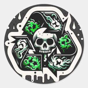 Recycling teken schedel graffiti ronde sticker