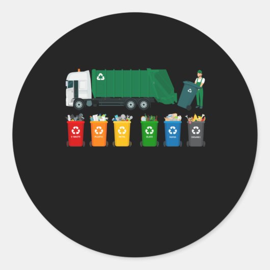 Recycling Trash Truck Ronde Sticker (Voorkant)