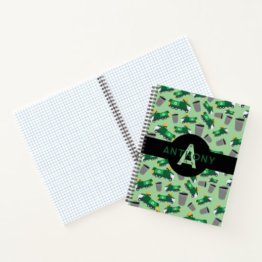 Recycling Vuilniswagens Patroon Kinderen Monogram Notitieboek (Binnen)