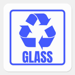 Recyclingbord blauw glas vierkante sticker