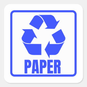 Recyclingbord blauw papier vierkante sticker