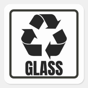 Recyclingbord zwart glas vierkante sticker