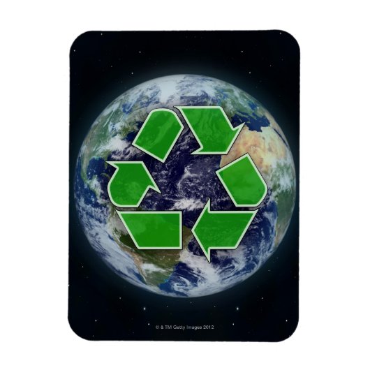 Recyclingsymbool en planeet magneet (Verticaal)