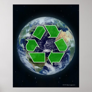 Recyclingsymbool en planeet poster