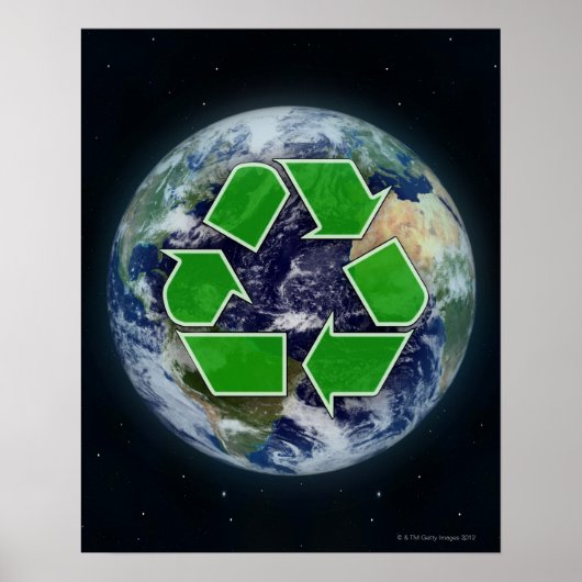 Recyclingsymbool en planeet poster (Voorkant)