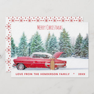  Red 1950's Chevy Merry kerstfeestdag C Feestdagenkaart