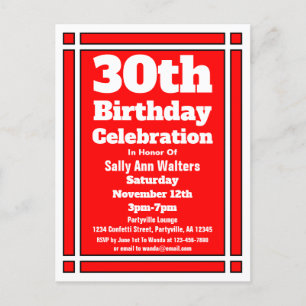 Red 30th Birthday Invitation Briefkaart
