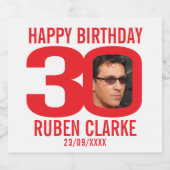 Red 30th Birthday photo nom personnalisé étiquette (Étiquettes simples)