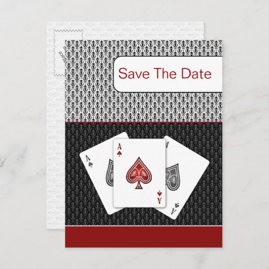 red 3 aces vegas bruiloft redt datum aankondigingskaart (Voorkant / Achterkant)