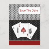 red 3 aces vegas bruiloft redt datum aankondigingskaart (Voorkant)