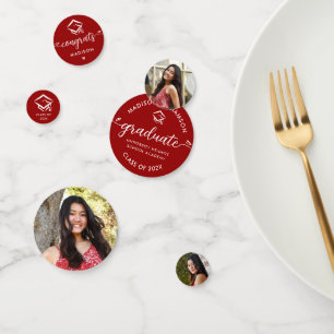 Red 3 Foto Afstuderen Modern Script Hearts Pet Confetti