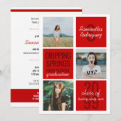 Red 3-Photo Fun Boxes Afstuderen Invitation Kaart (Voorkant / Achterkant)