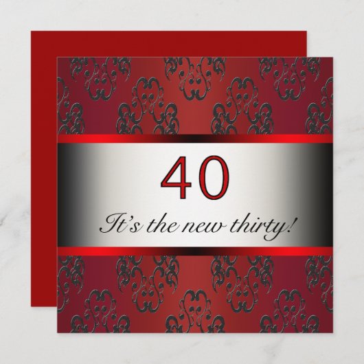 Red 40th Birthday Party Invitation (Devant / Derrière)