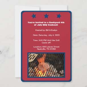 Red 4 juillet Hamburger Barbecue Invitation