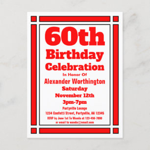 Red 60th Birthday Invitation Briefkaart