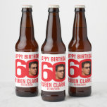 Red 60th Birthday nom photo personnalisé étiquette<br><div class="desc">60e anniversaire rouge vif et blanc photo fête papier bière ou vin étiquettes. Idéal pour ajouter une touche personnelle à une fête surprise du trentième anniversaire. Customisez avec votre photo d'anniversaire garçons ou filles dans le 0 de 60 et personnalisez avec votre choix de nom et date de célébration d'anniversaire....</div>