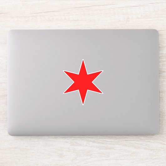 Red 6-punts Chicago Flag Star Vinyl Sticker (Computer)