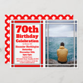 Red 70th Photo Birthday Invitation Kaart (Voorkant / Achterkant)