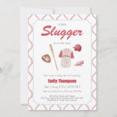 Red A Little Slugger Baby shower invitation (Devant)