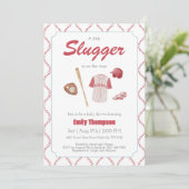 Red A Little Slugger Baby shower invitation (Debout devant)