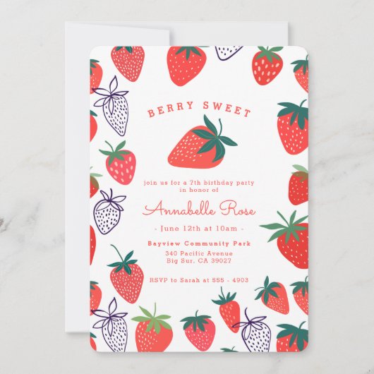Red aardbery Berry Sweet Birthday Uitnodiging (Voorkant)
