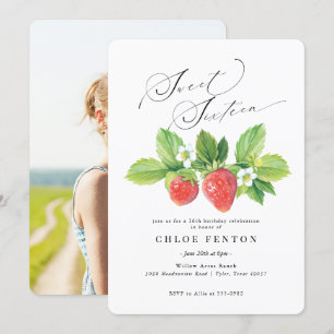 Red aardbery Sweet Sixteen Birthday Uitnodiging