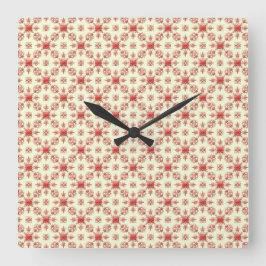 Red Abstract Damask op Creme Square Clock Vierkante Klok
