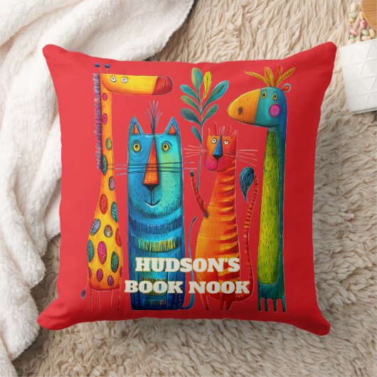 Red Abstract Safari Pals Kids Throw Pillow Kussen (Deken)