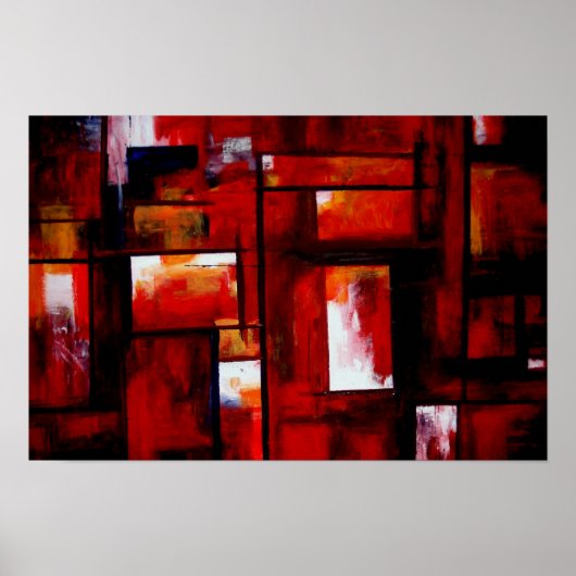 Red Abstract Squares Art Print Poster (Voorkant)