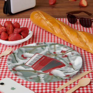 Red Accordion - Berries in de sneeuw, Papieren Bordje