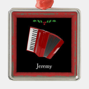 Red Accordion Kerstmis Sjabloon Metalen Ornament