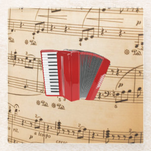 Red Accordion, populair design, Glazen Onderzetter