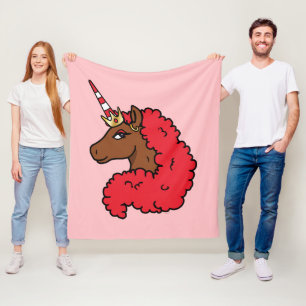 Red Afro Unicorn Fleece Deken
