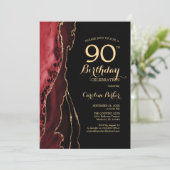 Red Agate Gold Black 90e verjaardag Kaart (Staand voorkant)